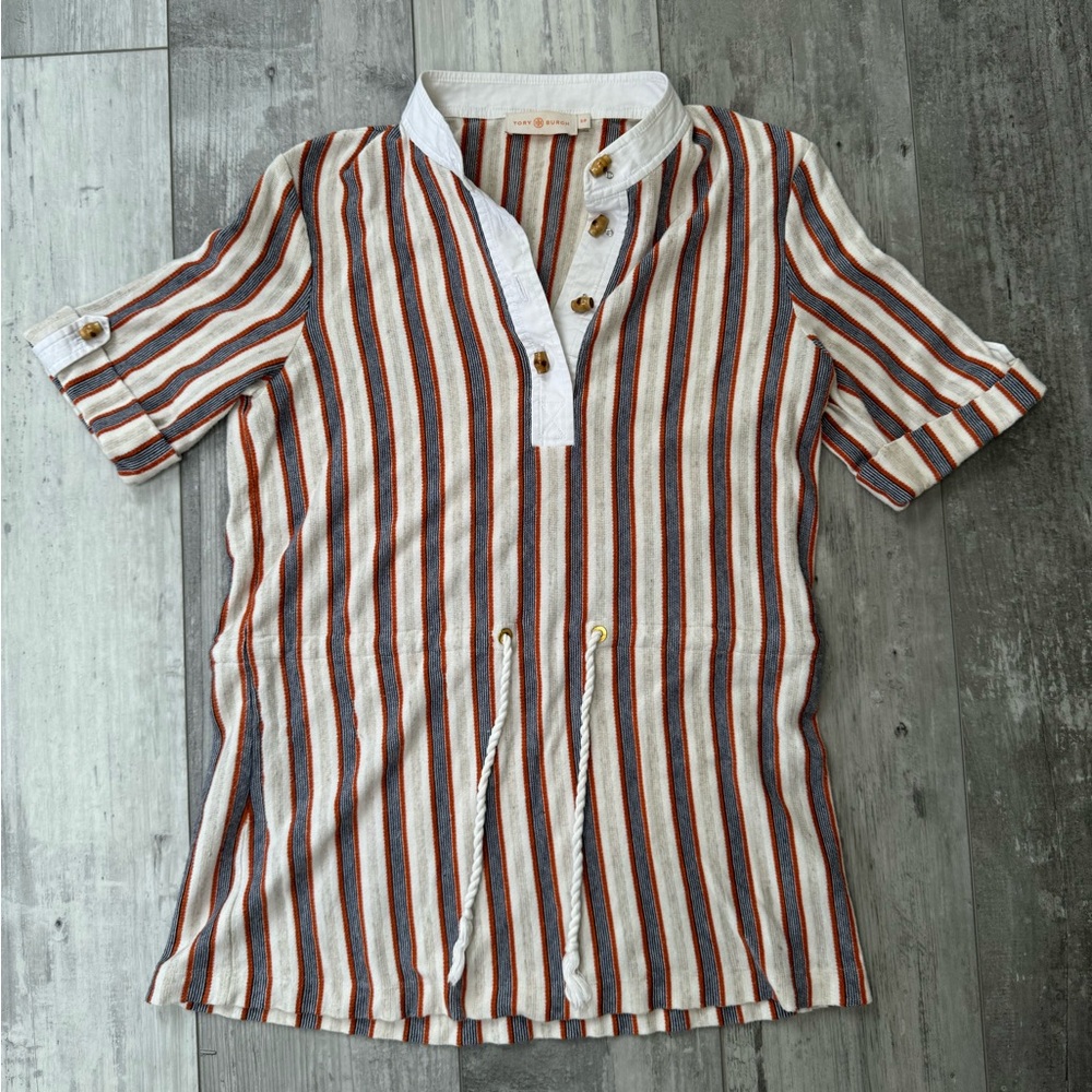 Tory Burch Striped Tunic Top or Swim Cover-Up | Size Small | Boho Nautical